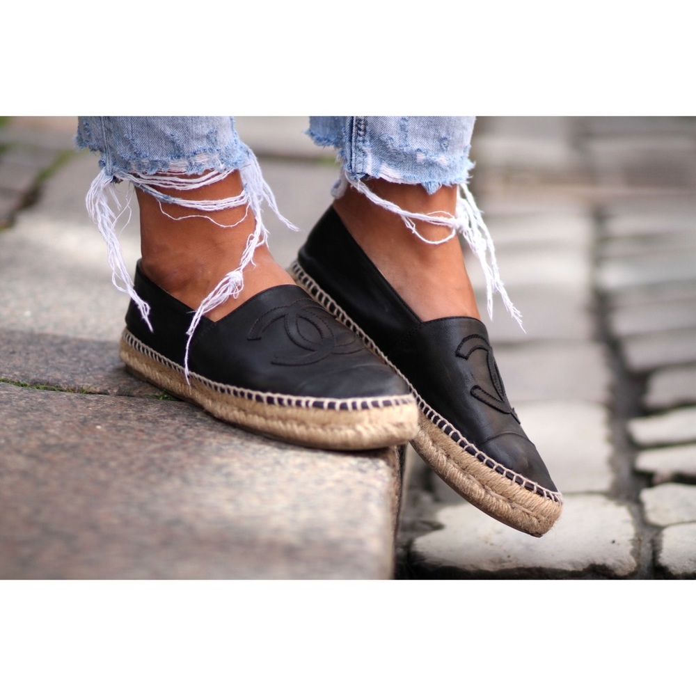 Chanel Black Lambskin Espadrilles